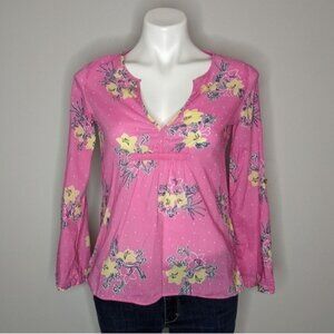 Lilly Pulitzer pink yellow cotton floral blouse XS